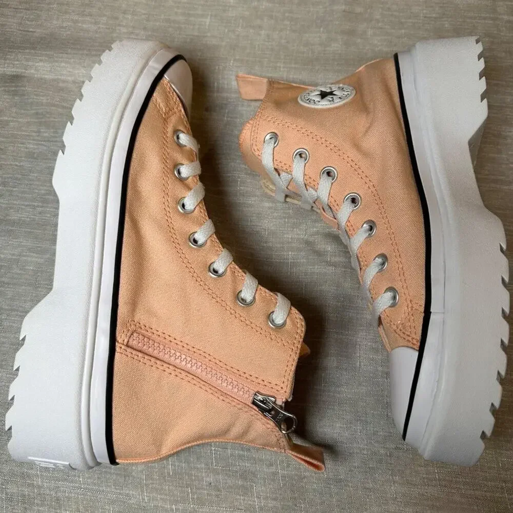 Converse Women Peach Canvas Chuck Taylor Lift Hi Platform Sneakers Size 7